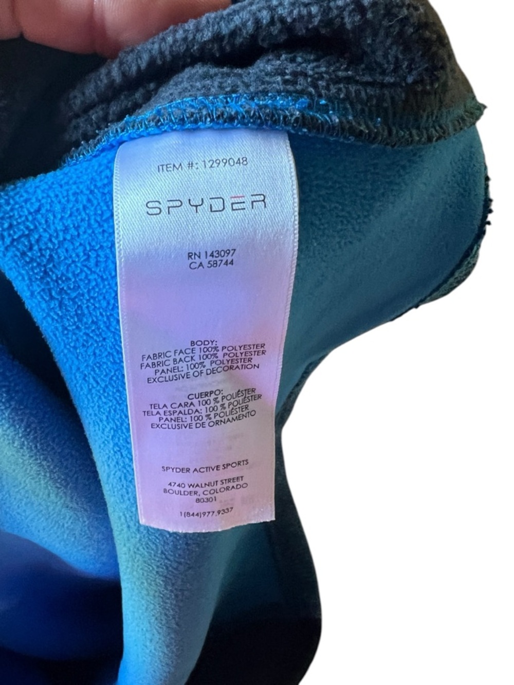 Spyder Quarter Zip Pullover Blue Textured Fleece Jacket Neon Zip Men’s L/G - Picture 8 of 10